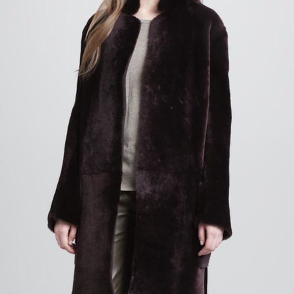 Purple Shearling Leather Coat 